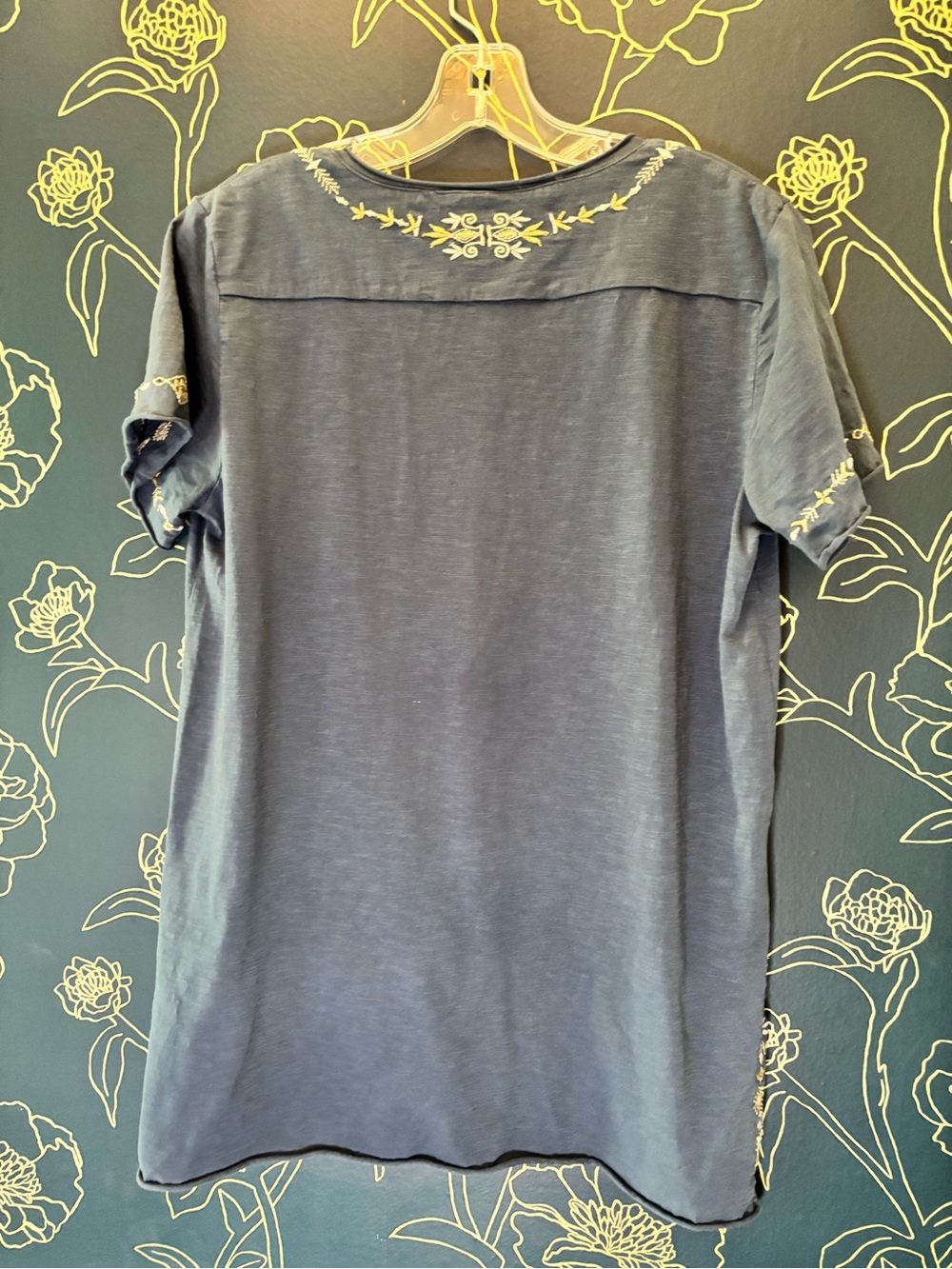 CAITE SEO Caite & Kayla BLUE EMBROIDERED cotton top SHORT SLEEVE boho LARGE - Picture 2 of 5
